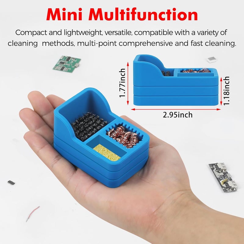 EOOKU Soldering Iron Tip Cleaner Kit with Brass Wool, Sponge,Steel Brush in Blue Silicone Holder – Heat and Scratch Resistant Cleaning Tool for Soldering, Electronics Repair,DIY Projectst - Image 3